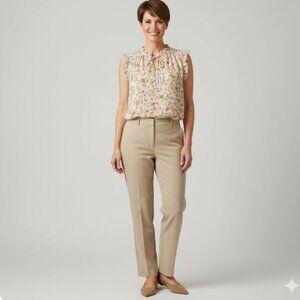 HAVER LONDON Ivory Short Flutter Sleeve Floral Blouse Womens L Business Casual